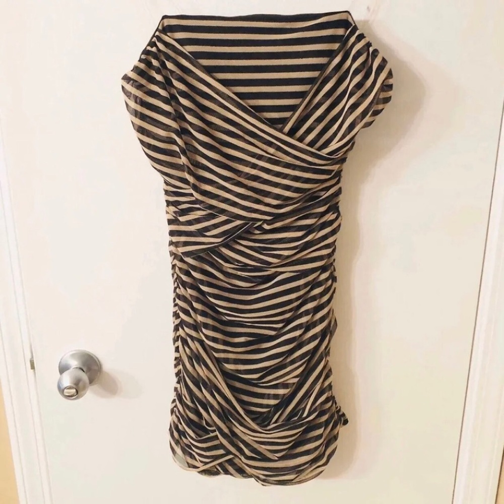 NWT Akira Strapless Striped Ruched Dress Sz M